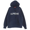 Supreme シュプリーム 22AW Capital Hooded Sweatshirt キャピタル フーデッド シャツ パーカー ロゴ 刺繍 ネイビー系 L メンズ【古着】【中古】