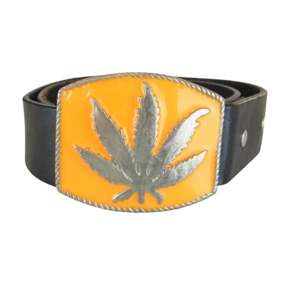 Lucien Pellat-Finet ルシアンペラフィネ イタリア製 リーフバックル ヘンプ レザー ベルト ブラック系 34/85CM メンズ【中古】