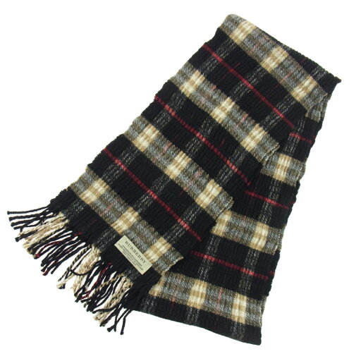 BURBERRY バーバリー カシミヤ混 メリノウール ノバチェック マフラー ブラック系 ライトブラウン系 レディース【中古】 BURBERRY バーバリー カシミヤ混 メリノウール ノバチェック マフラー ブラック系 ライトブラウン系 レディース【中古】