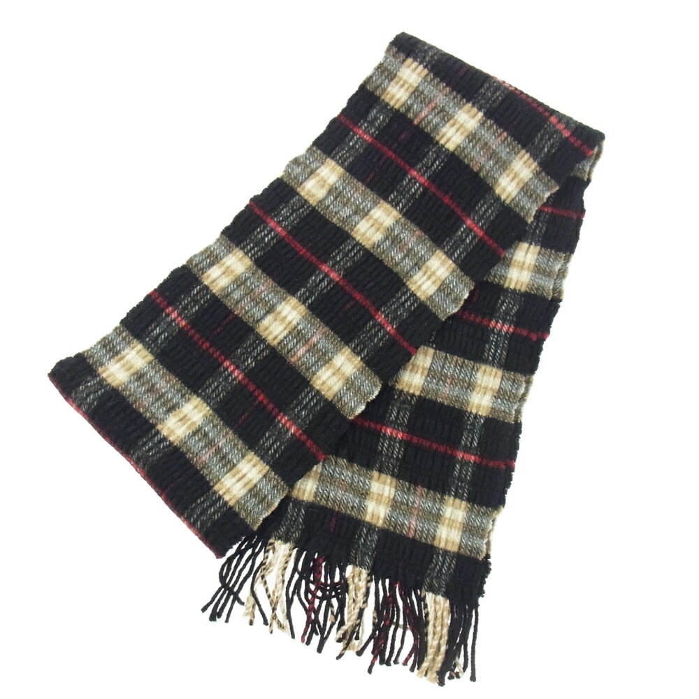 BURBERRY バーバリー カシミヤ混 メリノウール ノバチェック マフラー ブラック系 ライトブラウン系 レディース【中古】