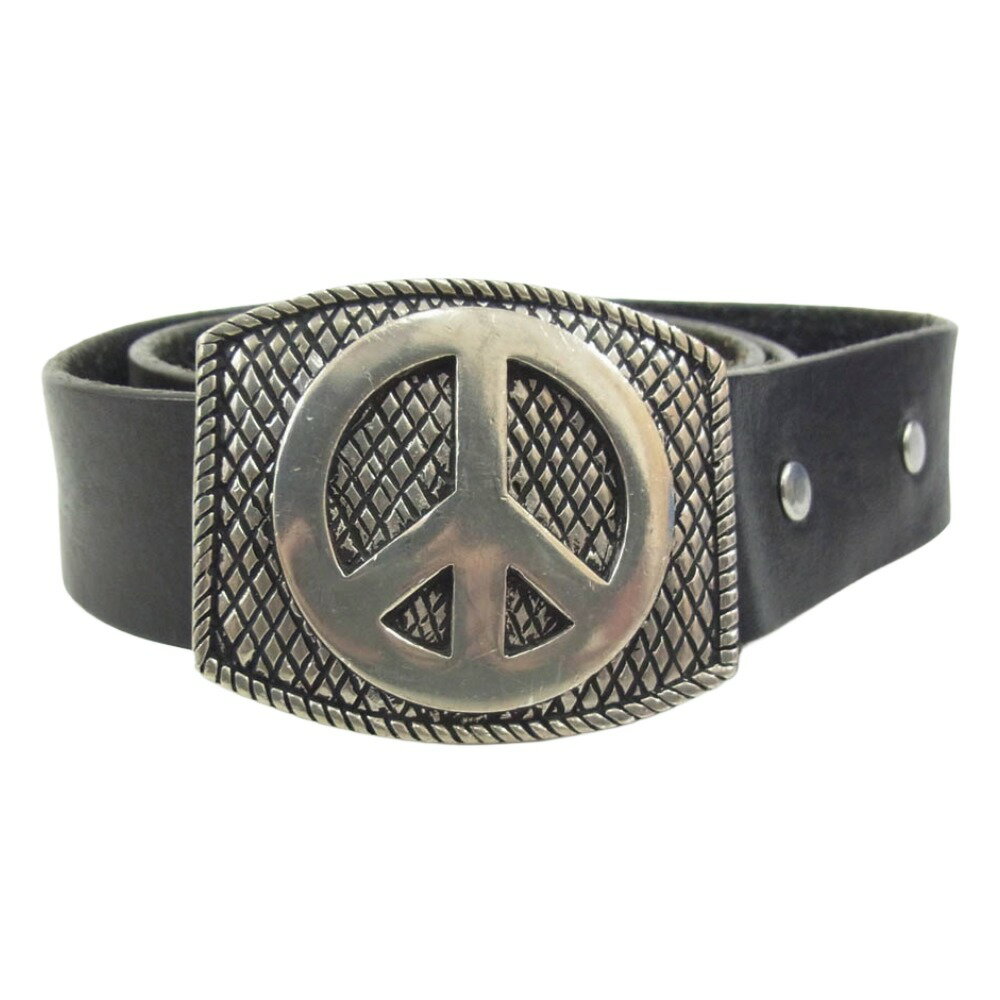 Lucien Pellat-Finet ルシアンペラフィネ イタリア製 ピースマークバックル ヘンプ レザー ベルト ブラック系 36 メンズ【中古】