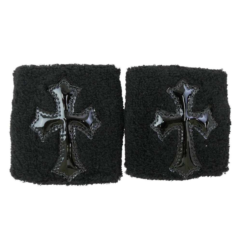 CHROME HEARTS クロムハーツ（原本無） SWEATBAND WRIST パテントレザー クロスパッチ パイル リストバンド 2個セット ブラック系 7cm メンズ【中古】