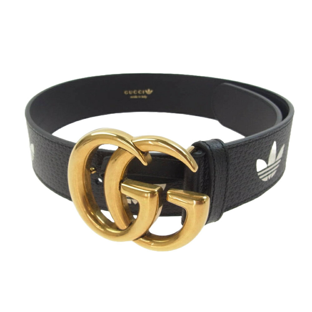GUCCI グッチ 406831 U4DAT 1061 ADIDAS アディダス GG MARMONT GGマーモント レザー ベルト ゴールド金具 65cm ブラック系 【新古品】【未使用】 レディース【中古】