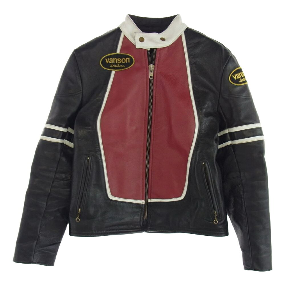 VANSON バンソン RJP ライダースジャケット ブラック系 レッド系 40 メンズ【古着】【中古】