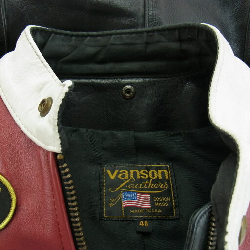 VANSON バンソン RJP ライダースジャケット ブラック系 レッド系 40 メンズ【古着】【中古】