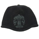 CHROME HEARTS クロムハーツ(原本無) BS FLARE BEANIE BSフレア レザーパッチ BSフレアボタン付 コットン ニット ビーニー ブラック系 メンズ【中古】