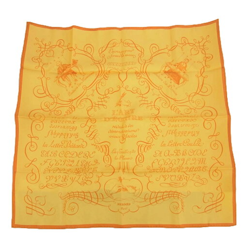 HERMES エルメス シルク100% カレ90 LART DECRIRE 書の芸術 スカーフ オレンジ系 レディース【中古】 HERMES エルメス シルク100% カレ90 LART DECRIRE 書の芸術 スカーフ オレンジ系 レディース【中古】