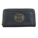 Tory Burch トリーバーチ ロゴプレート ラウンド ファスナー 長財布 チャコール系 レディース【中古】