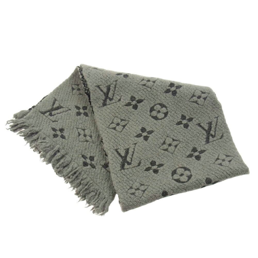 LOUIS VUITTON ルイ・ヴィトン エシャルプ ロゴマニア グリペルル モノグラム 総柄 ウール シルク マフラー グレー系 メンズ【中古】