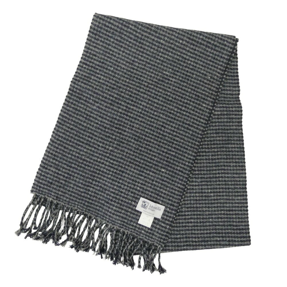 ジョンストンズオブエルガン Johnstons of Elgin スコットランド製 カシミヤ混 マフラー グレー系 ネイビー系 メンズ【中古】