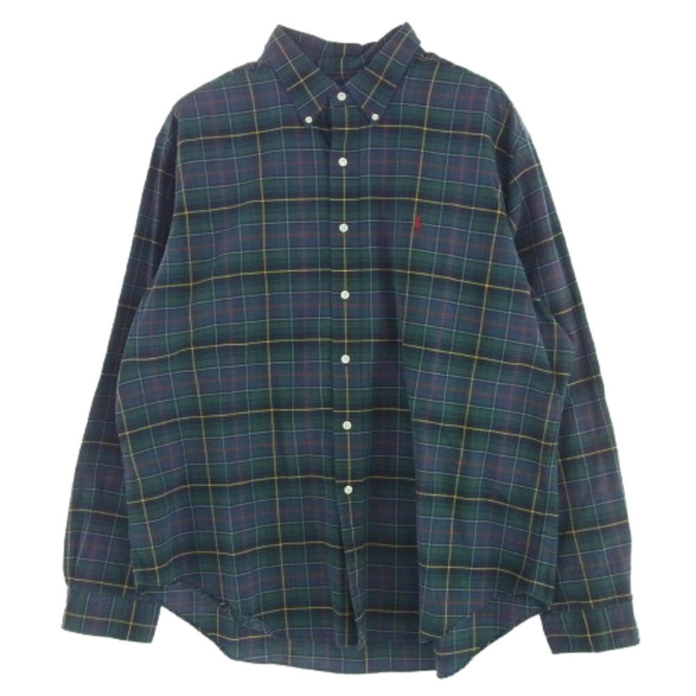 POLO RALPH LAUREN ポロ・ラルフローレン 刺繍 ボタンダウン 長袖 チェック シャツ グリーン系 XXL メンズ【古着】【中古】(4)