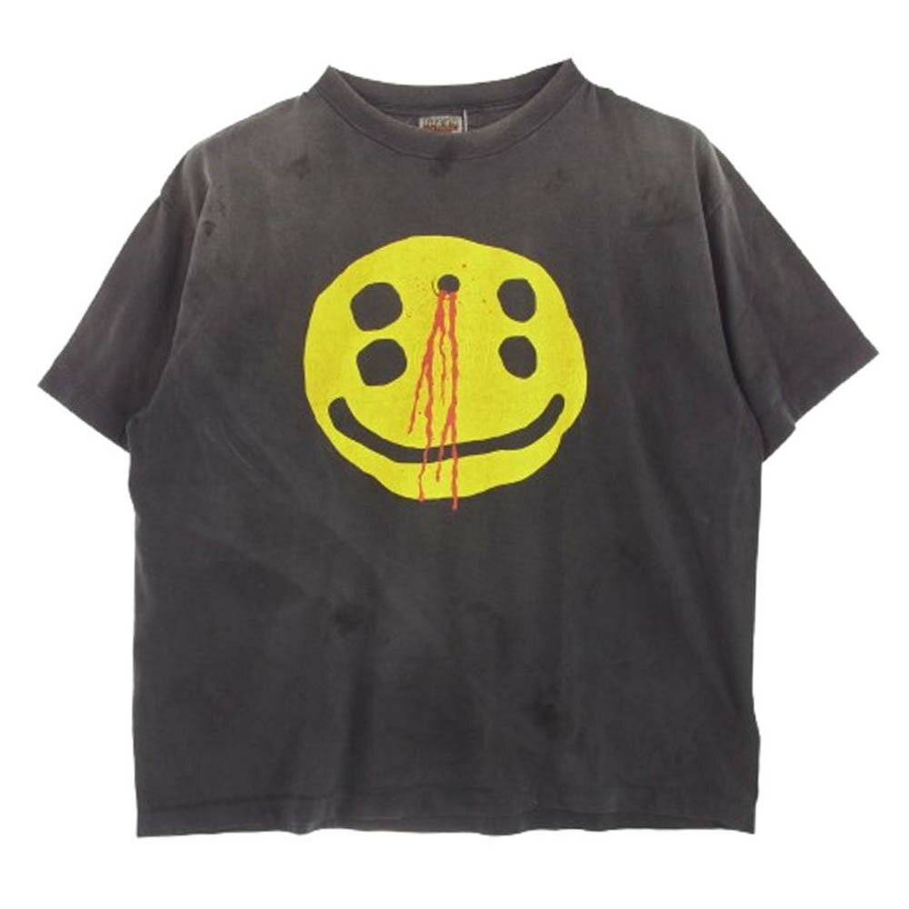 SAINT MICHAEL セントマイケル 24AW SM-YS1-0000-C01 Cactus Plant Flea Market SS Tee Smile カクタスプラントフリーマーケット SS スマイル プリント Tシャツ チャコール系 XL 【極上美品】 メンズ【古着】【中古】