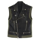NEIL BARRETT ニールバレット BPE161 レザー ダブル ライダース ベスト ブラック系 カーキ系 XS メンズ【古着】【中古】