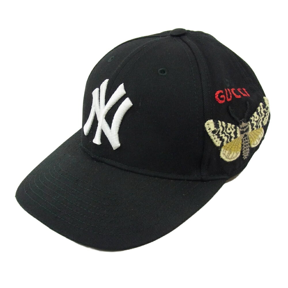 GUCCI グッチ 538565 4HE20 MLB NEW YORK YANKEES ニューヨーク ヤンキース ロゴ GG バタフライ刺繍 ベースボール キャップ 帽子 ブラック系 57 61 メンズ【中古】