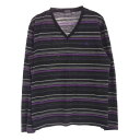 BURBERRY BLACK LABEL バーバリーブラックレーベル BMW22-118-09 Vネック ウール ボーダー ニット ブラック系 パープル系 2 メンズ【古着】【中古】