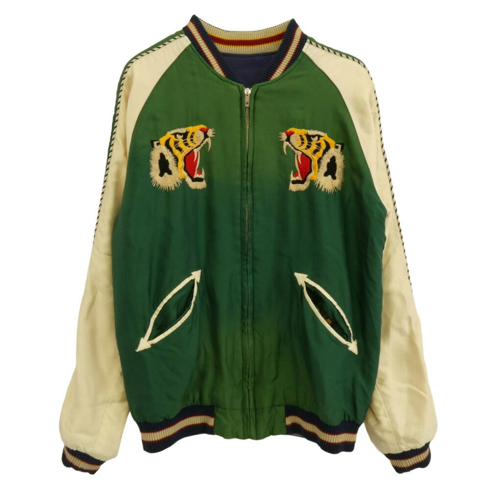 楽天ブランド古着 ライフ楽天市場店TAILOR TOYO テイラー東洋 TT15710 Early 1950s Style Acetate Souvenir Jacket TIGER HEAD × JAPAN MAP エイジング加工 スカジャン スーベニア ジャケット グリーン系 S メンズ【古着】【中古】