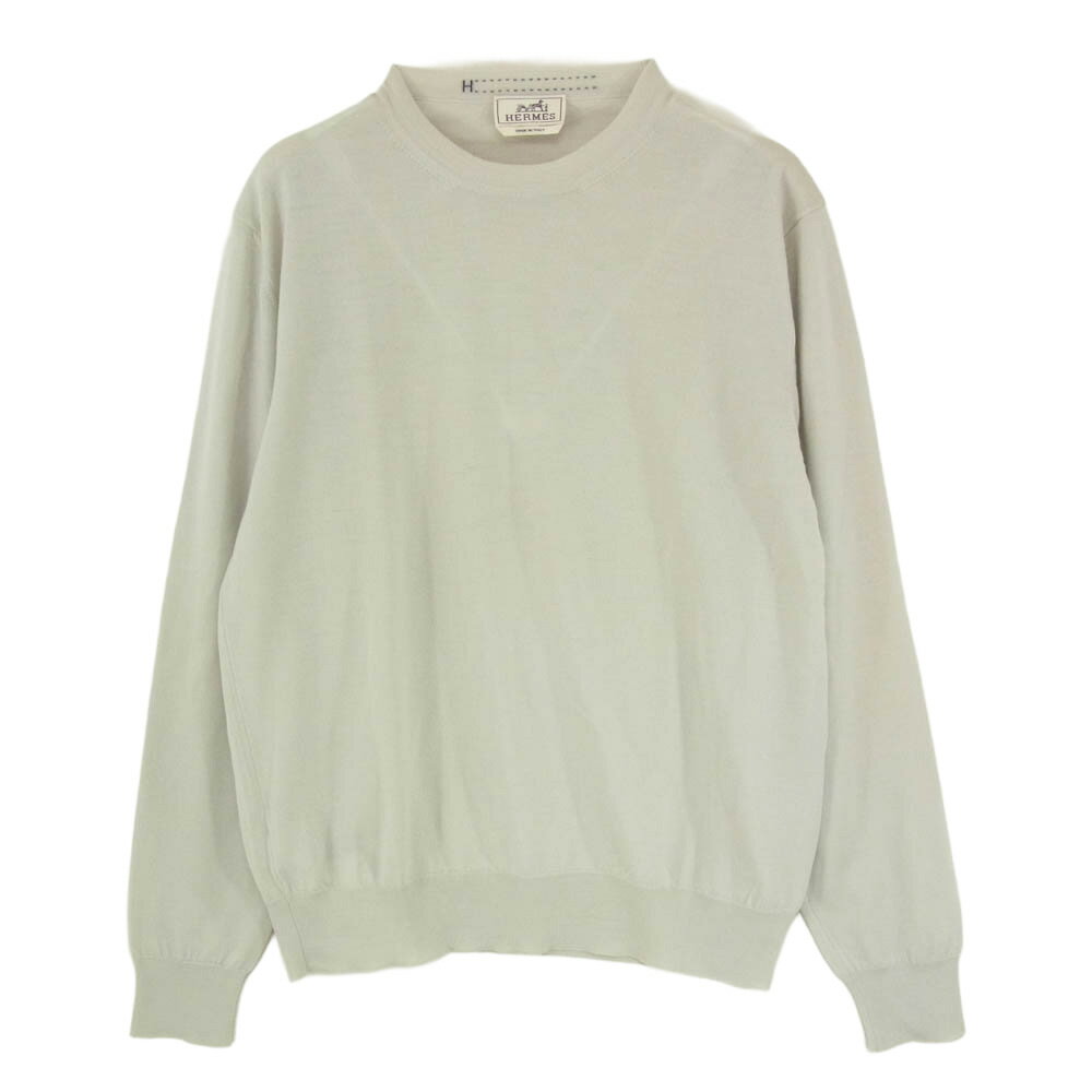 HERMES エルメス 国内正規品 ウール クルーネック ハイゲージ ニット ベージュ系 メンズ【古着】【中古】(4)