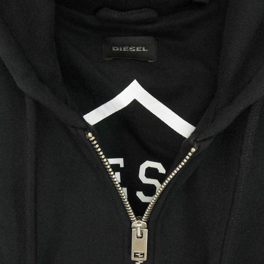 DIESEL ディーゼル 00E8F2 ラムレザー 切替 ジップ パーカー ブラック系 XS メンズ【古着】【中古】