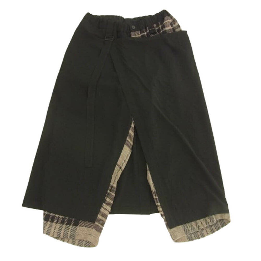 Yohji Yamamoto POUR HOMME ヨウジヤマモトプールオム 20AW HR-P66-876 二重ラップ Pチェック柄 パンツ ブラック系 2 メンズ【古着】【中古】