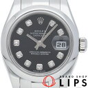 【中古】【箱 保証書】 ロレックス デイトジャスト レディース時計 10Pダイヤ Datejust Ladies 179166G(K) Pt950 レディース時計 ブラック