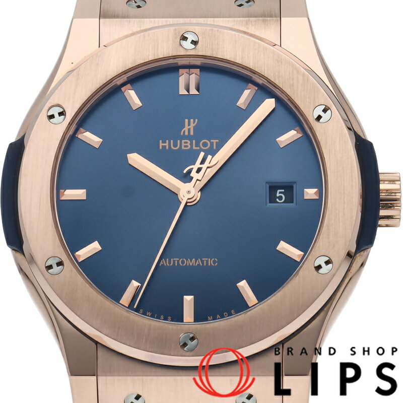 【中古】【箱 保証書 修理書】 ウブロ クラシックフュージョン キングゴールド ブルー 42mm Classic Fusion 542.OX.7180.LR K18PG/革 メンズ時計 ブルー