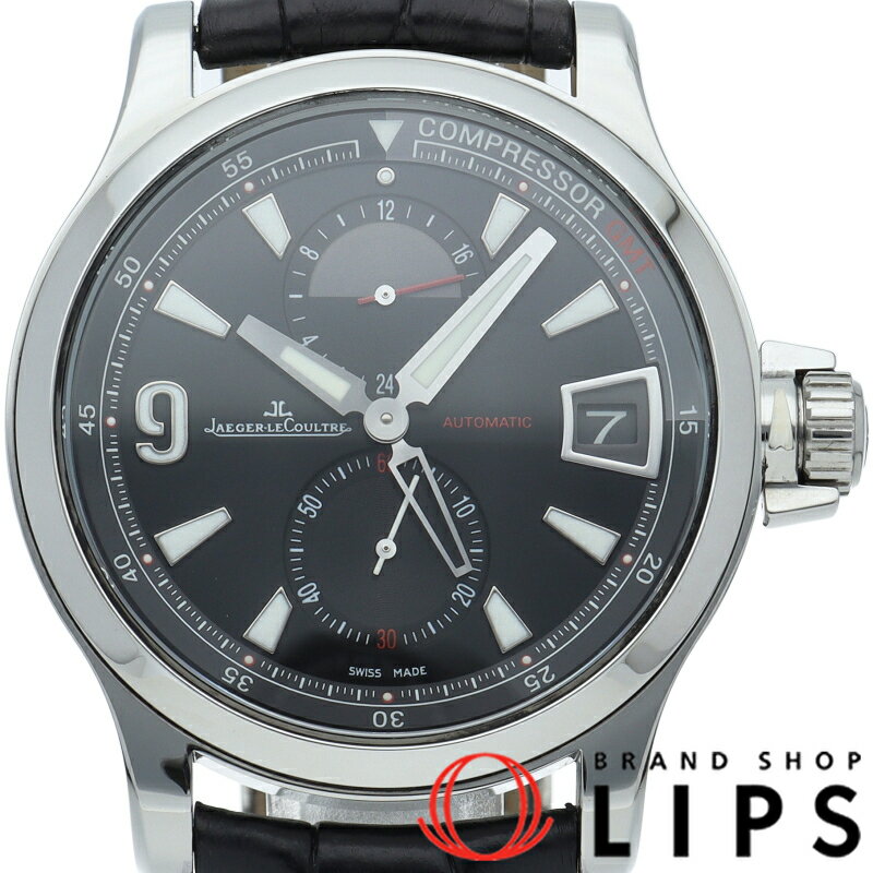 【中古】【箱 保証書】 ジャガー・ルクルト マスターコンプレッサーGMT ウォッチ 41.5mm Master Compressor GMT 146.8.05/Q1738471 SS/革 メンズ時計 ブラック