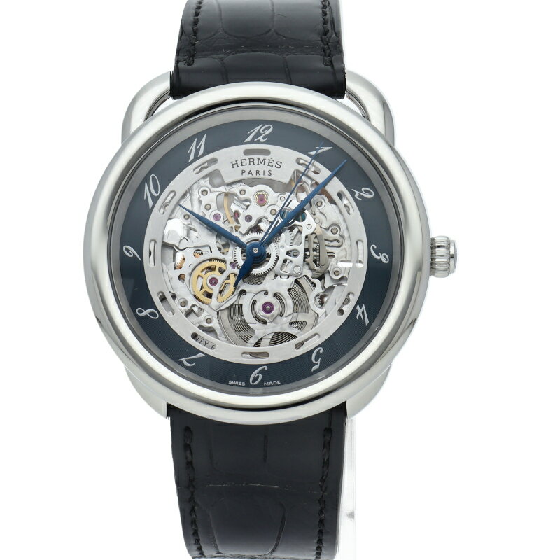 【中古】【箱 保証書】 エルメス アルソー メンズ時計 スケルトン オートマチック Alsau AR6.710a SS/革 メンズ時計 透明