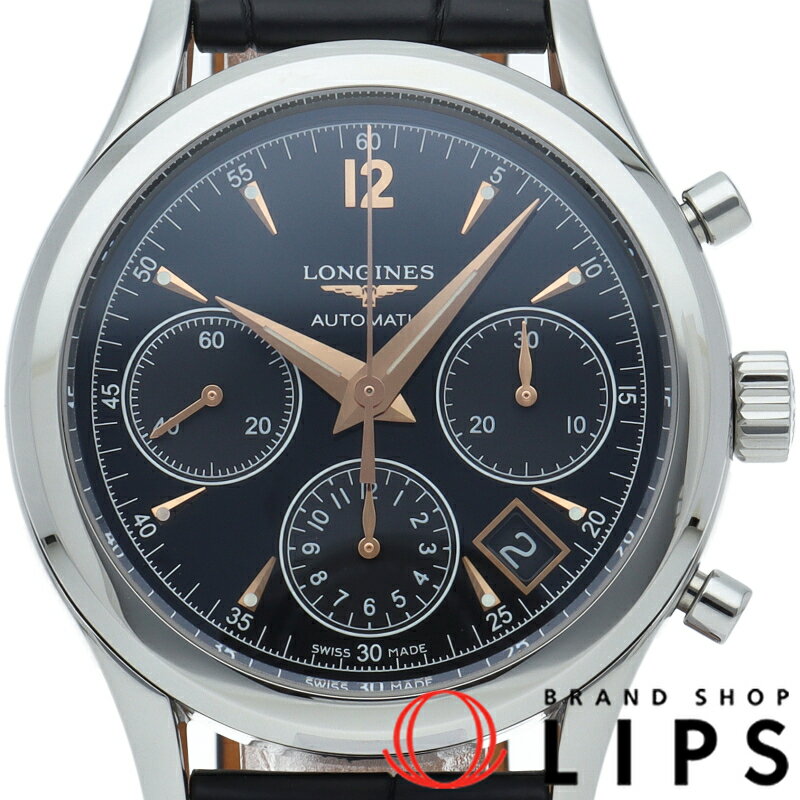 【中古】【箱 保証書】 ロンジン ヘリテージ コラムホイール クロノグラフ 39mm Heritage Column Wheel Chronograph L2.742.4/L2.742.4.56.0 SS/革 メンズ時計 ブラック