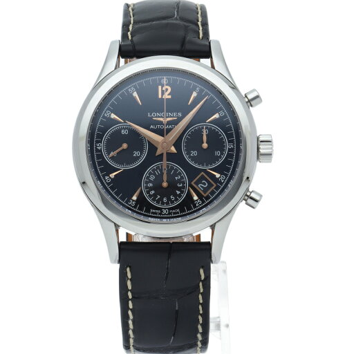 【中古】【箱 保証書】 ロンジン ヘリテージ コラムホイール クロノグラフ 39mm Heritage Column Wheel Chronograph L2.742.4/L2.742.4.56.0 SS/革 メンズ時計 ブラック