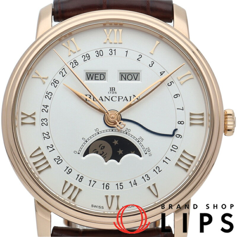 【中古】【箱 保証書】 ブランパン ヴィルレ コンプリートカレンダー ムーンフェイズ ウォッチ 40mm Villeret Complete Calendar Moonphase 6654-3642-55B K18PG/革 メンズ時計 シルバー