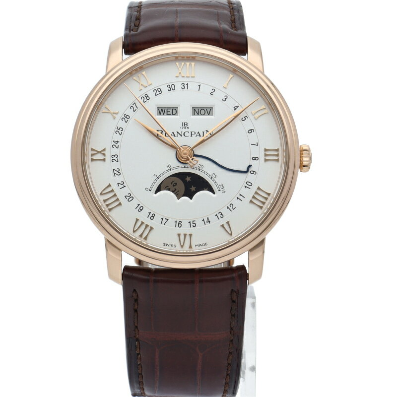 【中古】【箱 保証書】 ブランパン ヴィルレ コンプリートカレンダー ムーンフェイズ ウォッチ 40mm Villeret Complete Calendar Moonphase 6654-3642-55B K18PG/革 メンズ時計 シルバー