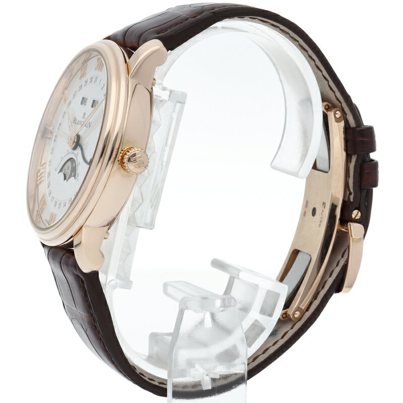 【中古】【箱 保証書】 ブランパン ヴィルレ コンプリートカレンダー ムーンフェイズ ウォッチ 40mm Villeret Complete Calendar Moonphase 6654-3642-55B K18PG/革 メンズ時計 シルバー