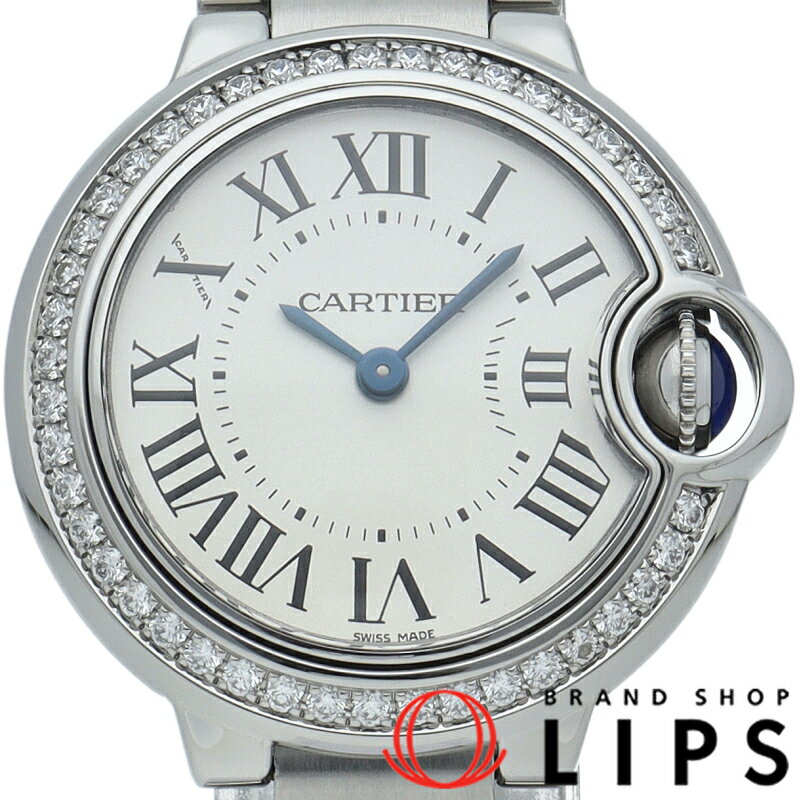 【中古】【保証書】 カルティエ バロンブルー ドゥ カルティエ ウォッチ 28mm ダイヤベゼル Ballon Bleu 28mm W4BB0015 SS レディース時計 シルバー