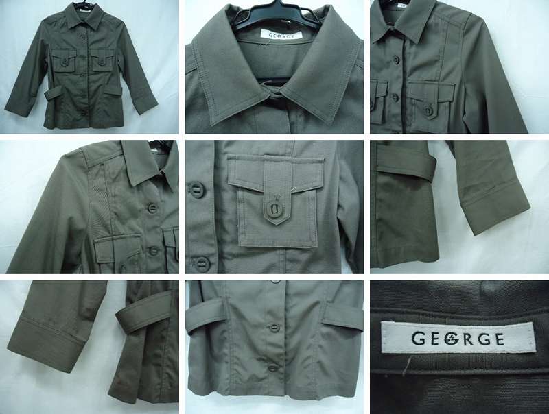 ★古着/レディース/良品★GEORGE/ステンカラーコットンジャケット/ダークグリーン系カーキ/七分袖/Mサイズ★併1706●送料無料【smtb-k】【w3】【中古】