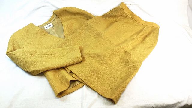 ALTA MODA ROBERRTI ANDREANI ミモザ色系 ノーカラージャケットセットアップ サイズ9 古着レディース JI-8 20230313