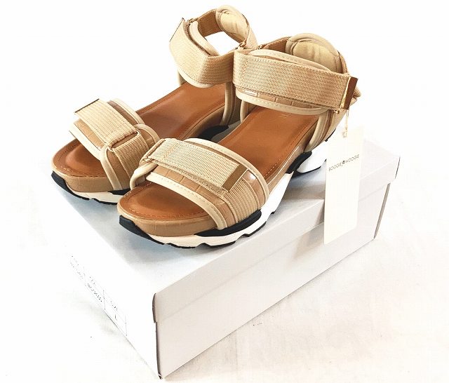 ブギウギ BOOGIE WOOGIE パニエ PANIER ストラップサンダル ローヒール L カラーBEG CROCO タグ付未使..