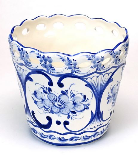 ポルトガル製 輸入雑貨 プランター 鉢カバー ブルー リビングスタジオ 直輸入 17cm 伝統柄 アルコバサ ..