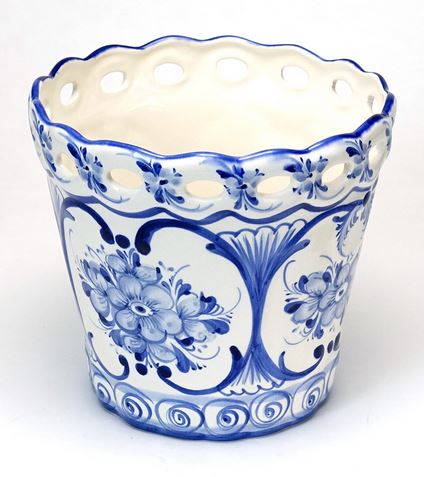 ポルトガル製 輸入雑貨 プランター 鉢カバー ブルー リビングスタジオ 直輸入 19cm 伝統柄 アルコバサ ..