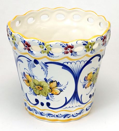 ポルトガル製 輸入雑貨 プランター 鉢カバー イエロー リビングスタジオ 直輸入 19cm 伝統柄 アルコバ..