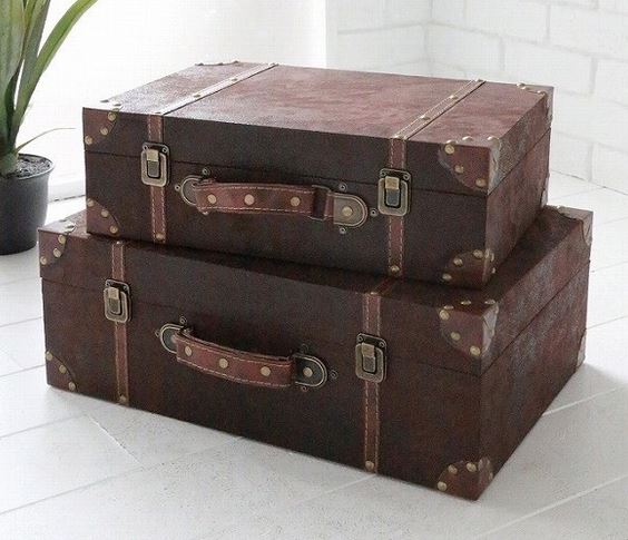 輸入雑貨 レザートランク2個セット コベントガーデン CoventGarden 収納 フェイクレザー 合皮 アンティーク シャビーシック LS-03 送料無料