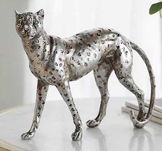 輸入雑貨 ヒョウ 置物 シルバー オブジェ オーナメント リビングスタジオ 直輸入 レパード 豹 ゴージャ..