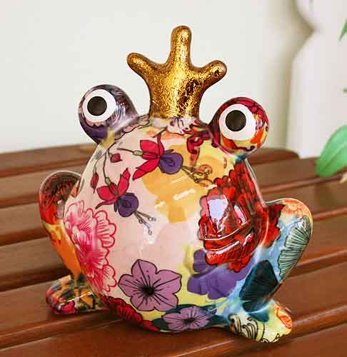 輸入雑貨 カエル 置物 オブジェ 貯金箱 リビングスタジオ 直輸入 陶器 カラフル コミカル ポップ ユニーク オーナメント フロッグ 08321