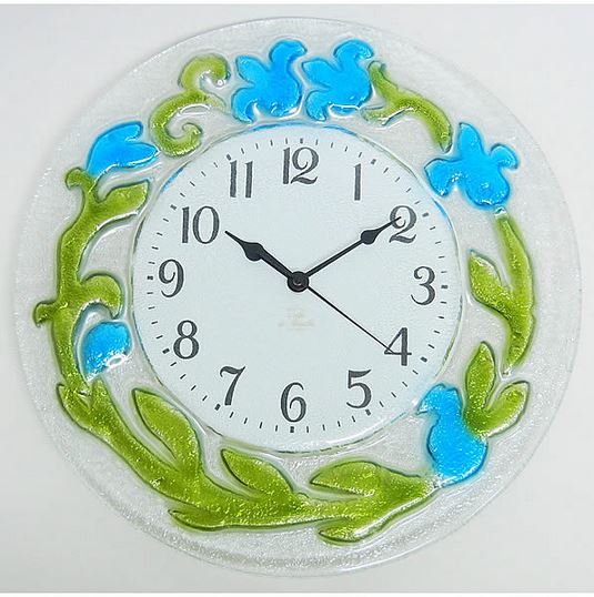 イタリア製 輸入雑貨 時計 ガラス フラワー ブルー 円形 リビングスタジオ 直輸入 エレガント モダン クラシック 姫系 1518B 対象地域送料無料