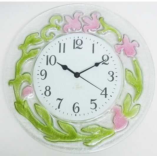 イタリア製 輸入雑貨 時計 ガラス フラワー ピンク 円形 リビングスタジオ 直輸入 エレガント モダン クラシック 姫系 1518P 対象地域送料無料