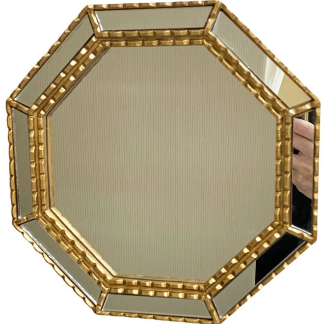 輸入雑貨 ミラー 八角形 ミラーフレーム リビングスタジオ 直輸入 壁掛け 鏡 フェイスミラー ロココ イタリアン クラシック 姫系 77122WM