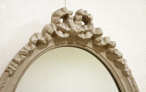 輸入雑貨 ミラー オーバル リボン フレンチグレー リビングスタジオ 直輸入 クラシック シャビーシック アンティーク 楕円 姫系 20033166 [2]