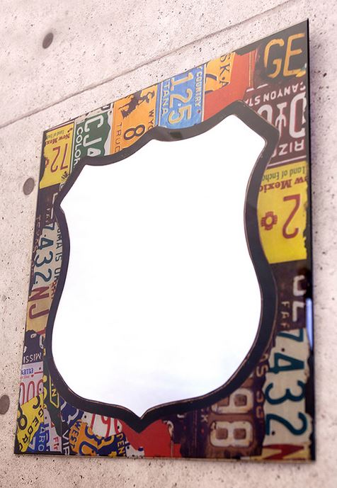 輸入雑貨 ウォールミラー number plate ルート66 リビングスタジオ 直輸入 アメリカ 北米 壁掛けミラー..