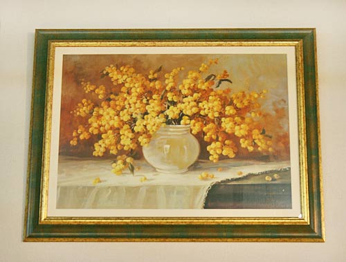 イタリア製 輸入雑貨 額絵 アートフレーム ミモザ リビングスタジオ 直輸入 グリーン額 アンティーク 母の日 風水 縁起 FAL-2756 対象地域送料無料