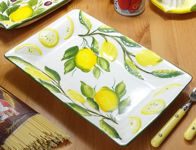 イタリア製 輸入雑貨 パスタ皿 角皿 レモン柄 リビングスタジオ 直輸入 盛り皿 カレー スパゲティ バッサーノ ハンドペイント BRE-1227LEのサムネイル