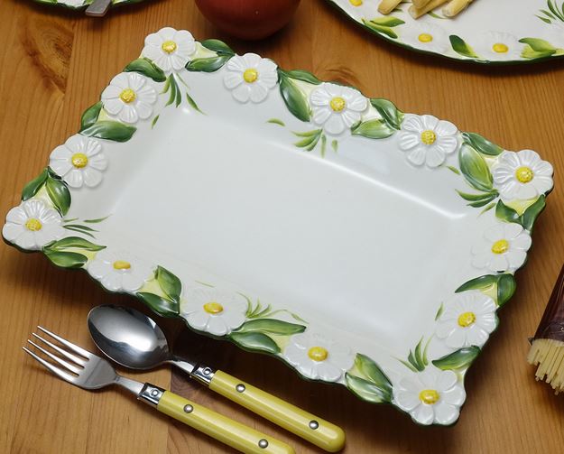 イタリア製 輸入雑貨 ディナー皿 長角 32cm マーガレット リビングスタジオ 直輸入 スパゲティ バッサーノ ハンドペイント BRE-1713-31MA